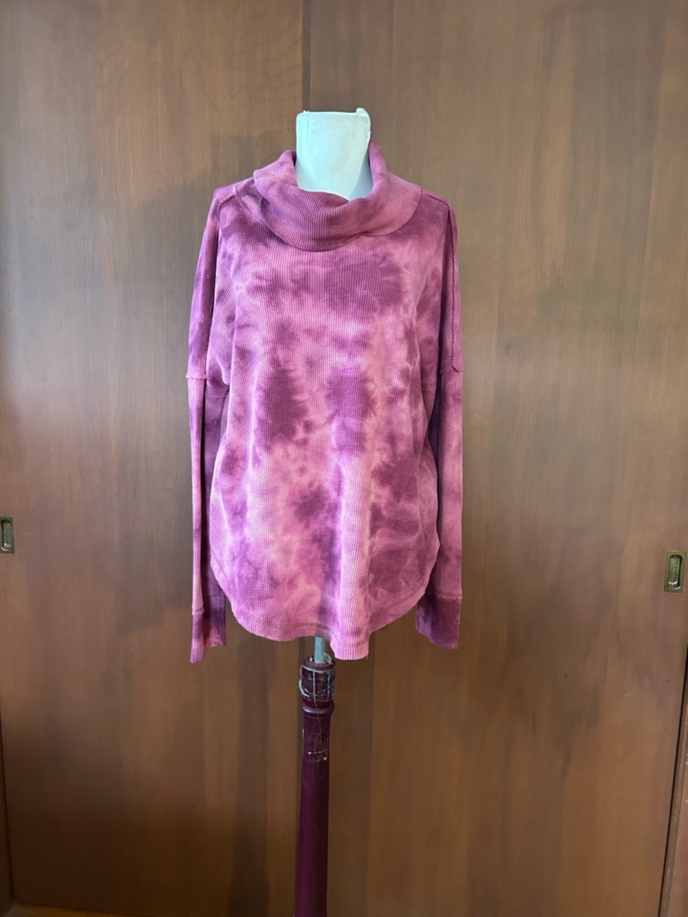 Maeve Pink Waffle-Knit Cowl Neck Top